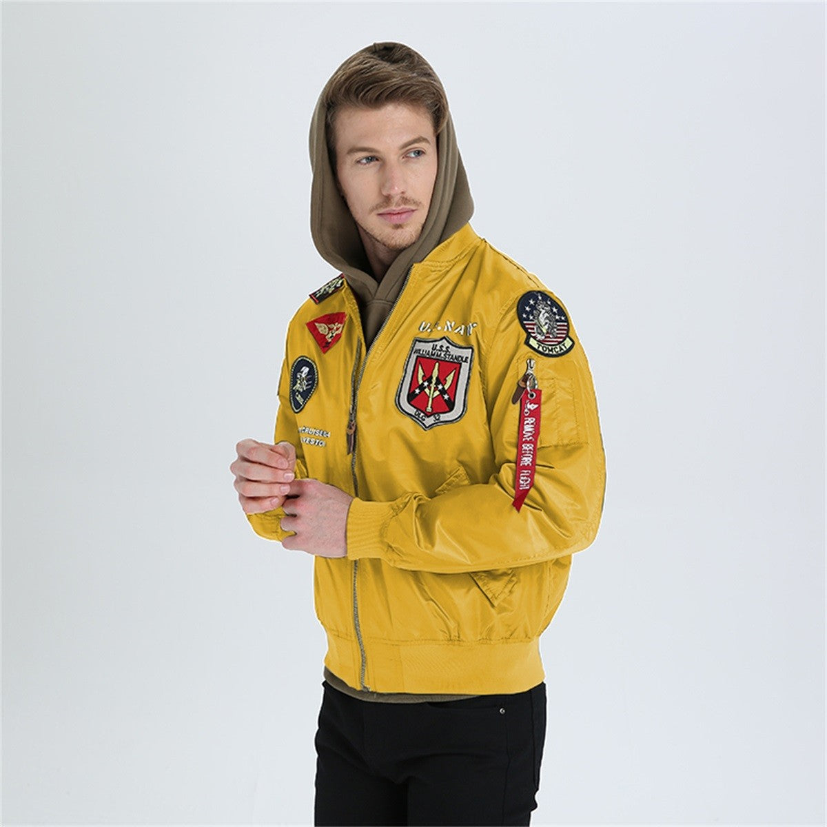 High Quality Military Fashion Casual Boy Youth Lightweight Top Gun Patch Embriodey Streetwear Ma1 Satin Flight Bomber Jacket Men