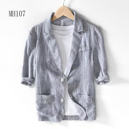 Summer thin pure linen five quarter sleeve casual suit men's top jacket Japanese style artistic casual suit MH107