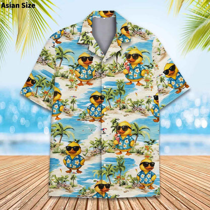Funny Neon Rubber Duck Hawaiian Shirt For Men Galaxy Yellow Duck Mens Hawaiian Casual Button Down Shirts Short Sleeve Shirt Tops