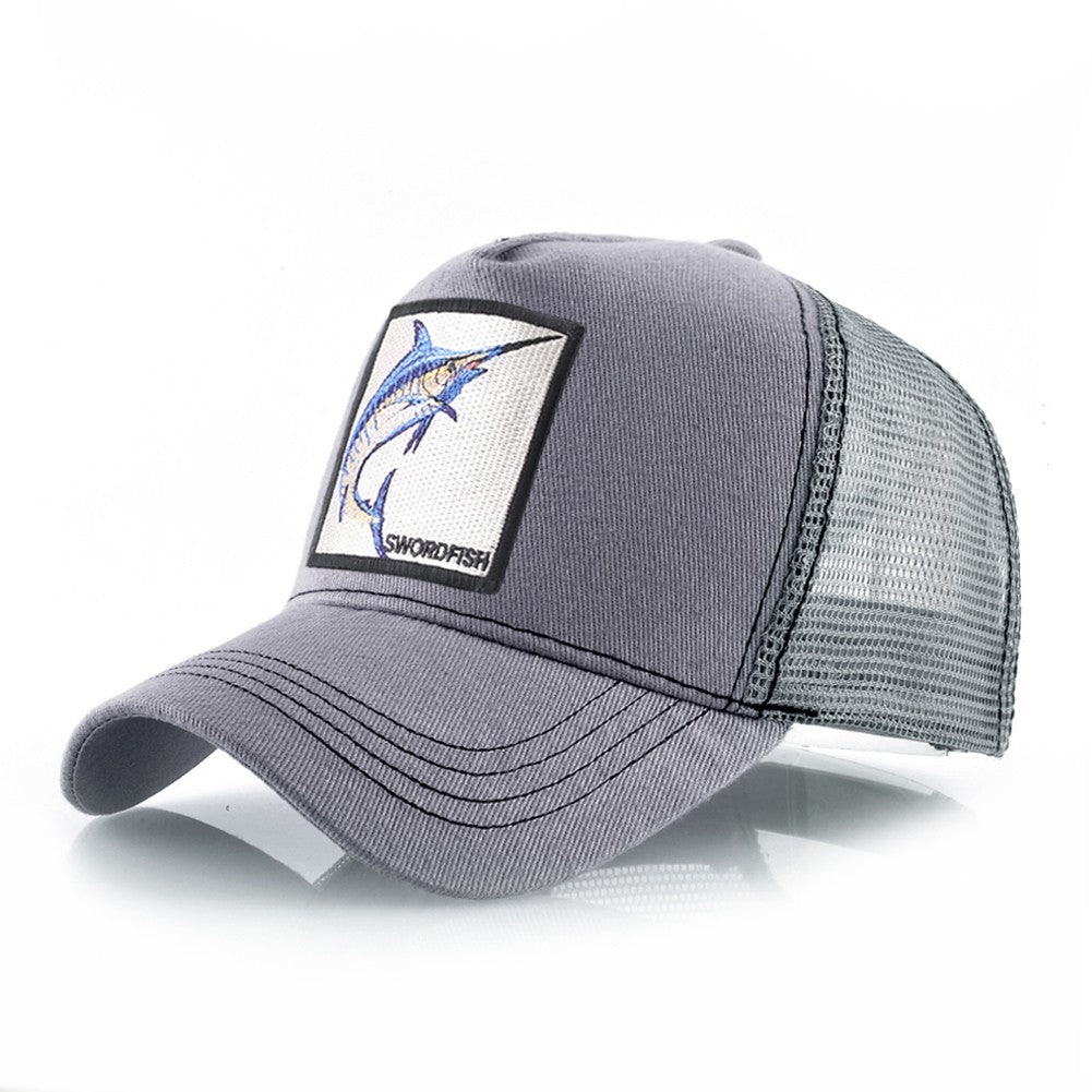 Breathable Mesh Baseball Caps Men Women Outdoor Causal Beach Visor Hats Fashion Snapback Trucker Cap With Swordfish Patch Bones