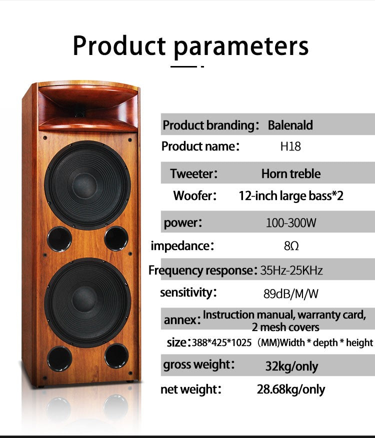 Alto-falante de chão de alta qualidade H18 de nível audiófilo, de madeira maciça, tipo corneta, duplo de 12 polegadas, tipo hifi, passivo