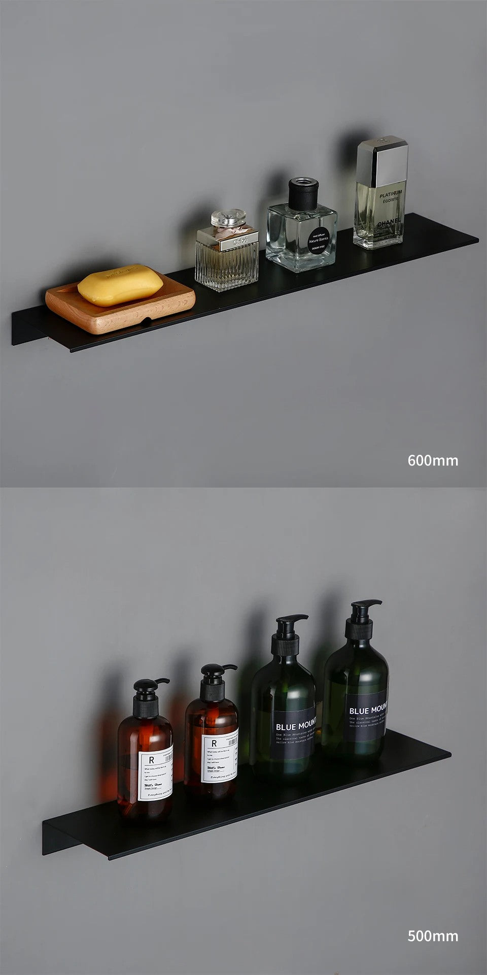 Prateleira de Parede Preta Fosca Prateleiras de Banheiro Acessórios de Banheiro 30-50cm Suporte de Armazenamento Moderno para Cozinha e Chuveiro Venda por Atacado