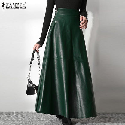 ZANZEA Women's PU Leather Maxi Skirt 2023 Spring Elegant OL Long Saias Fashion Solid Mujer Faldas Casual High Waist Zipper Jupe