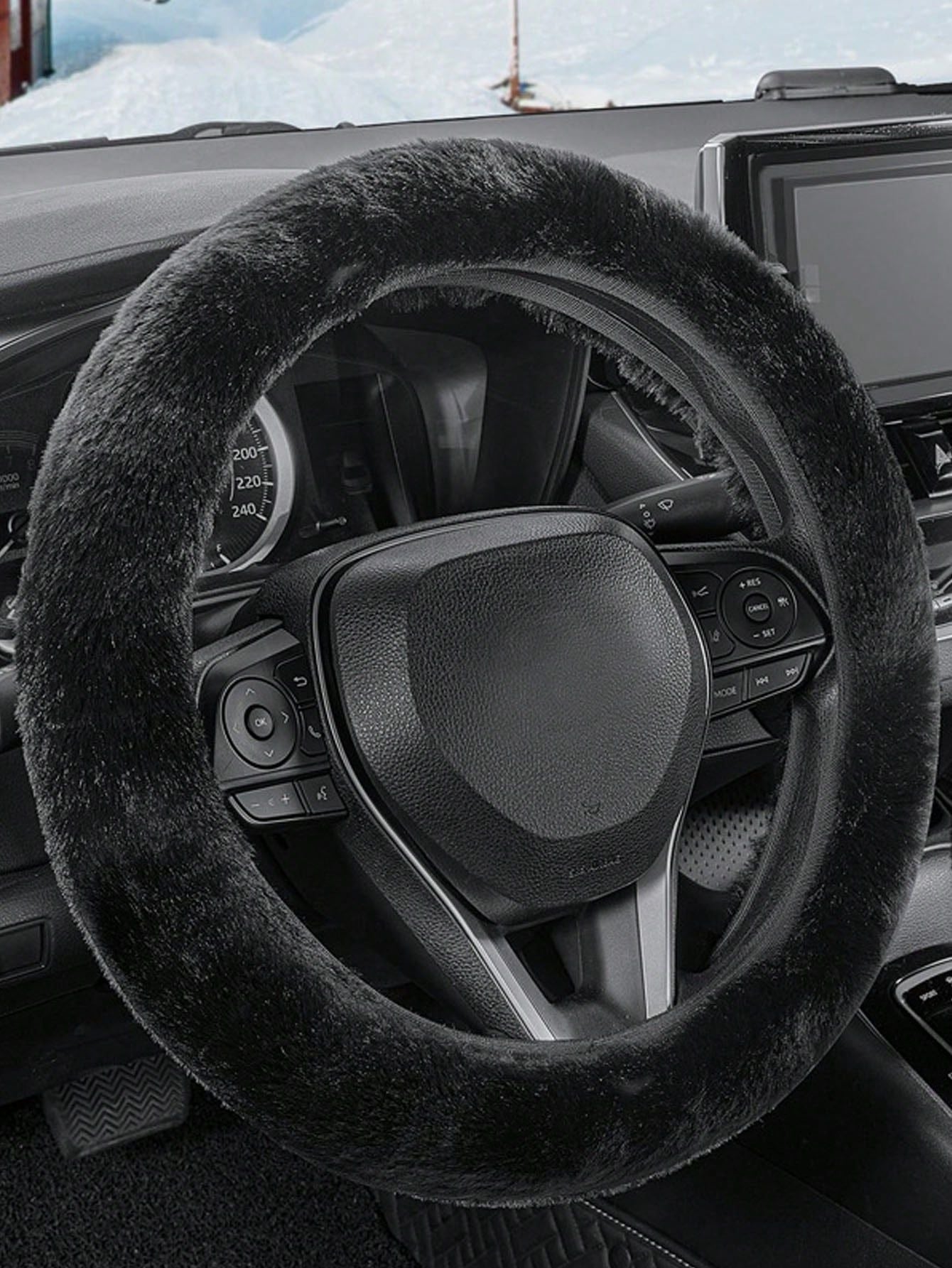 Capa de volante de carro sem anel interno de pelúcia de inverno quente macia confortável antiderrapante elástica capa de guidão elástica
