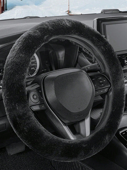 Capa de volante de carro sem anel interno de pelúcia de inverno quente macia confortável antiderrapante elástica capa de guidão elástica