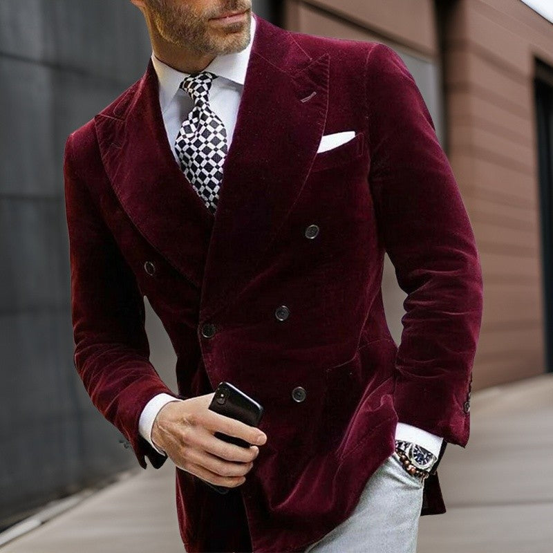 Velvet Double Breasted Blazer for Men Dinner Party Italian Style Smoking Prom Jacket Elegant Jacket for Wedding Party 2025