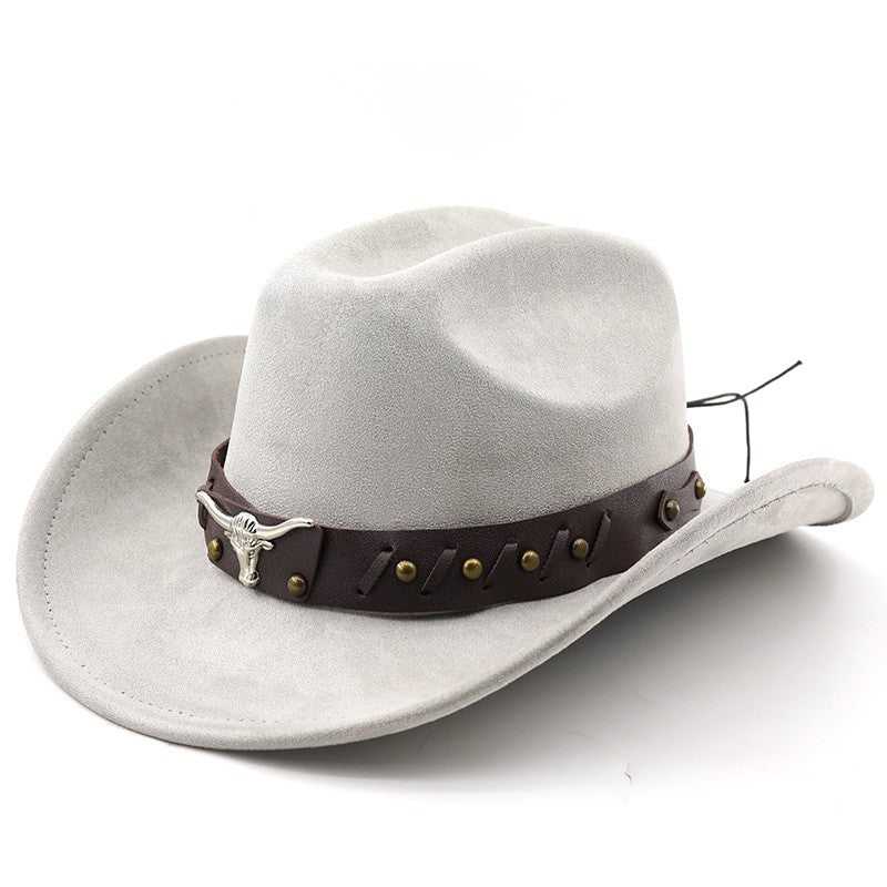 Ox Head Suede Western Cowboy Hats  Man Cowgirl Top Hats for Party Vintage Garden Hat  Cowboy Accessories Woman  Cosplay Hat
