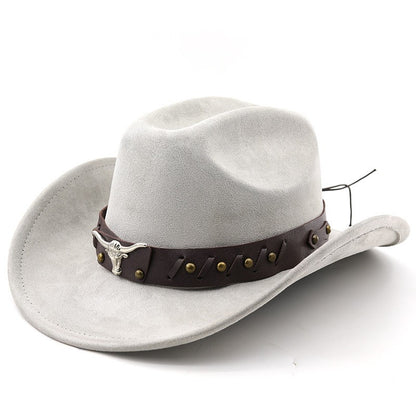 Ox Head Suede Western Cowboy Hats  Man Cowgirl Top Hats for Party Vintage Garden Hat  Cowboy Accessories Woman  Cosplay Hat