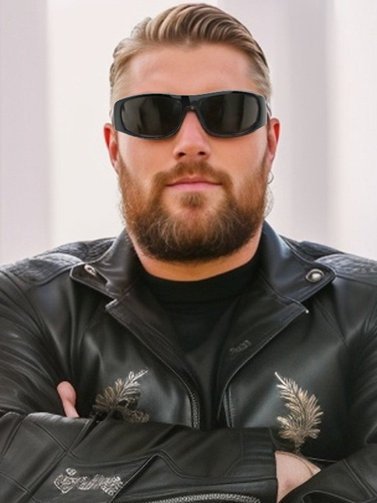 Dark Sunglasses for Men Wrap Around Sunglasses for Big Heads Men UV400 Protection glasses W8005