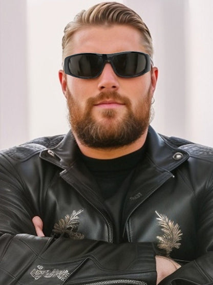 Dark Sunglasses for Men Wrap Around Sunglasses for Big Heads Men UV400 Protection glasses W8005