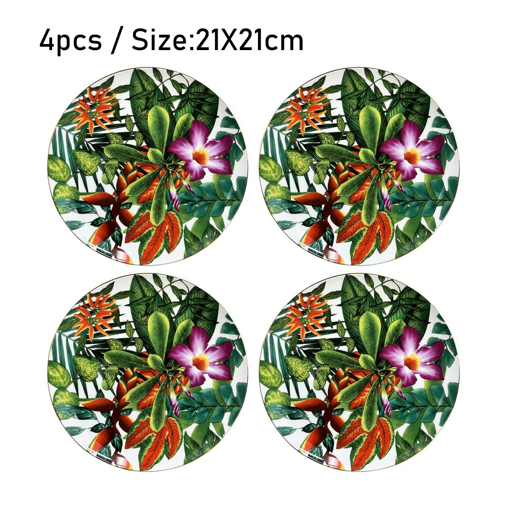 Conjunto de Mesa Elegante em Porcelana Fina Europeia Louça Ocidental Prato de Bife Prato Raso Prato de Dim Sum Faca Garfo Doméstico Prato de Bife