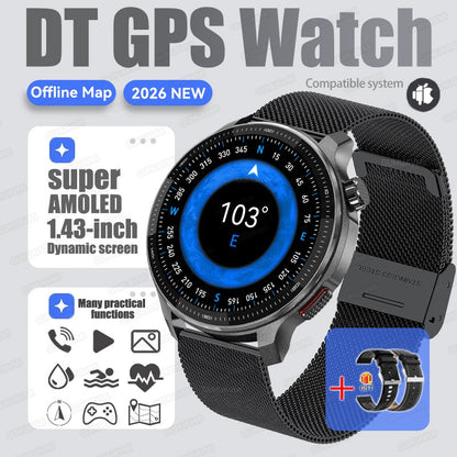 New Outdoors Military T-Rex3 Offline Map GPS SmartWatch 10ATM Waterproof Watch 4GB Memory Compass Voice Call Sports Bracelet Men
