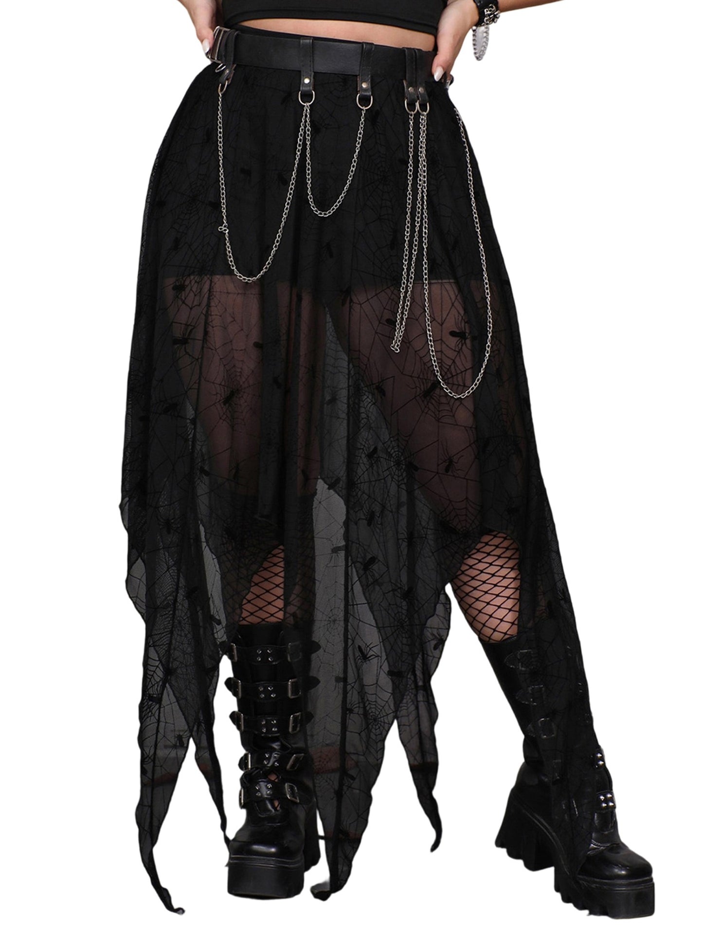 Elegant Lace-Up Victorian Steampunk Maxi Skirt with Ruffle Hem for Cosplay Halloween Party Gothic Costume Wear