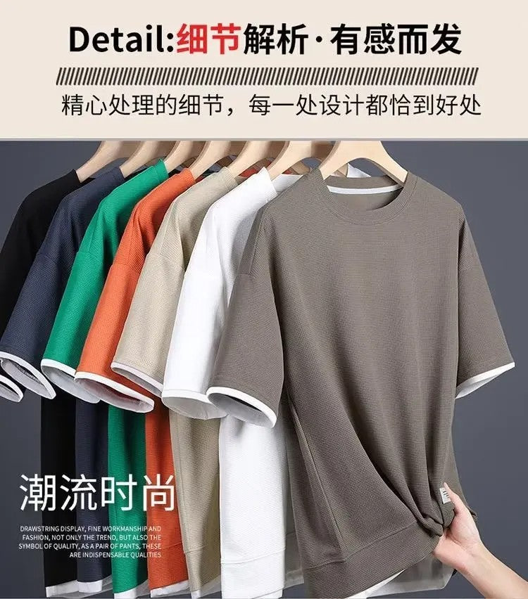 Summer men breathable quick dry jogging basketball sports suit fashion short-sleeved casual crewneck T-shirt + shorts two-piece