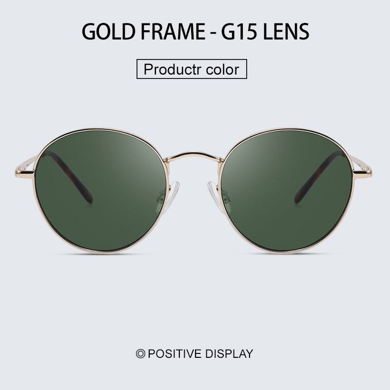 Óculos de Sol Femininos Modernos com Armação Redonda de Metal Polarizados de Grife da Moda UV400
