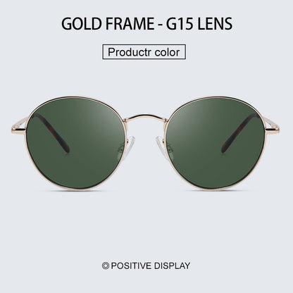 Óculos de Sol Femininos Modernos com Armação Redonda de Metal Polarizados de Grife da Moda UV400