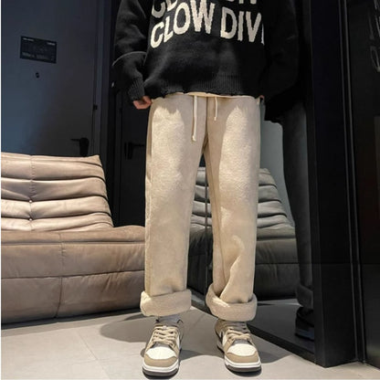 Women's Suede Thickened Straight Leg Pants Korean Style Wide Leg Autumn Winter New Student Fashion Casual Trousers