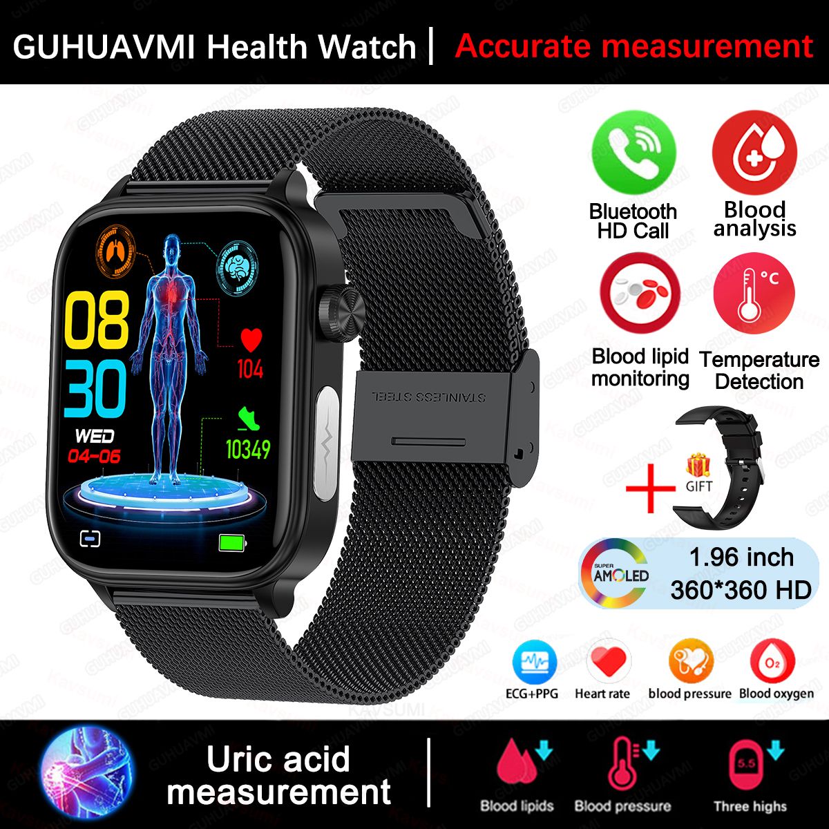 2025 Novo Para XIAOMI ECG+PPG Gordura Sanguínea Ácido Úrico Saúde Smartwatch Masculino Feminino Frequência Cardíaca Pressão Arterial Chamada Bluetooth Relógio Inteligente