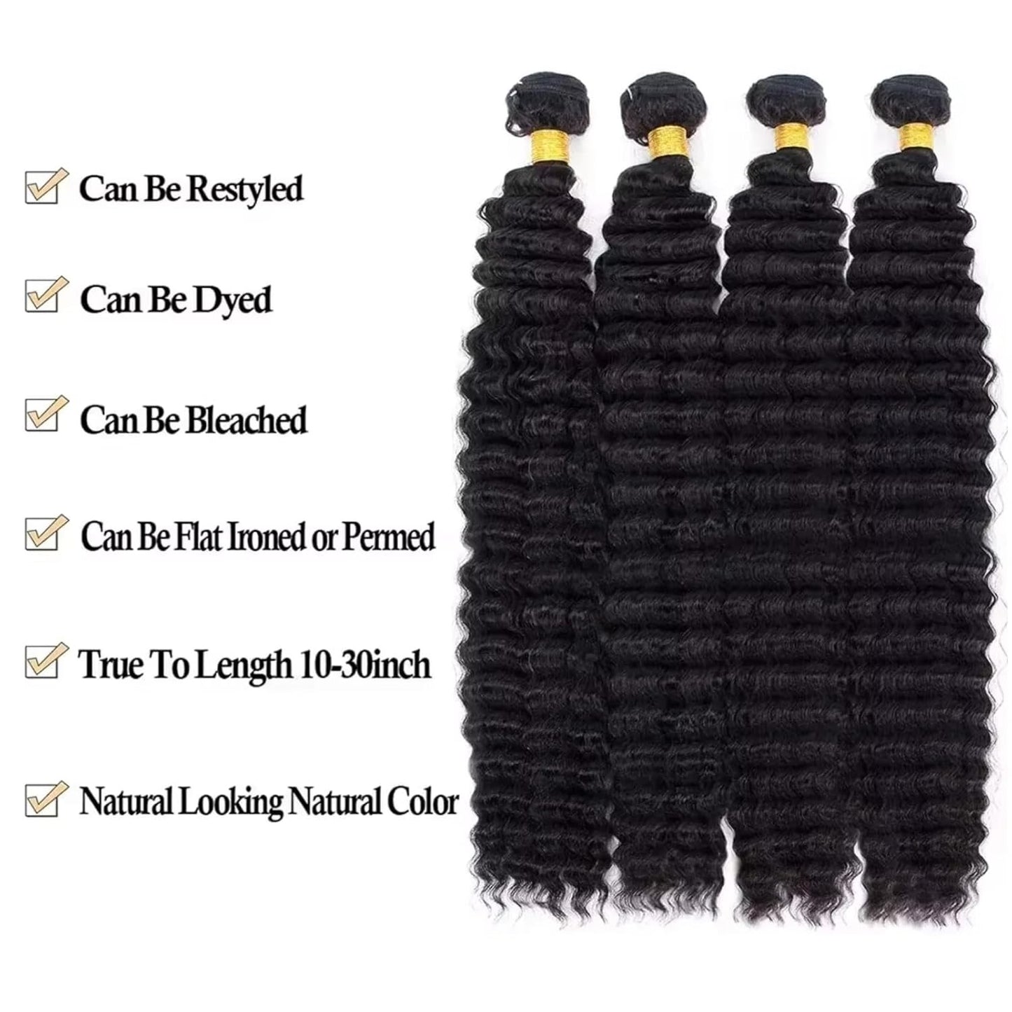 Cabelo Humano Liso Ondulado Profundo 12A 18 20 22 24 Polegadas Cabelo Virgem Brasileiro Não Processado Cacheado Profundo Quick Weave 3 Pacotes de Extensões de Cabelo