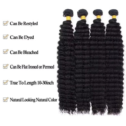 Cabelo Humano Liso Ondulado Profundo 12A 18 20 22 24 Polegadas Cabelo Virgem Brasileiro Não Processado Cacheado Profundo Quick Weave 3 Pacotes de Extensões de Cabelo