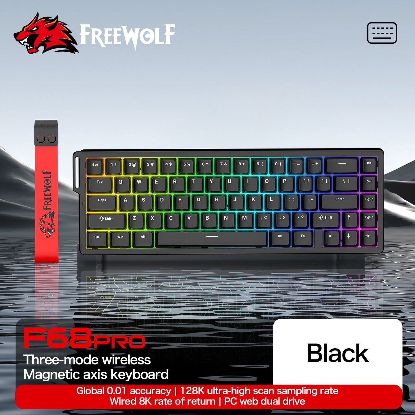 Teclado com Switch Magnético ATTACK SHARK X68HE Com Fio e FREEWOLF F68 Com Fio F68Pro Sem Fio para Jogos Profissionais 8K Hz 0,01mm Gatilho Rápido