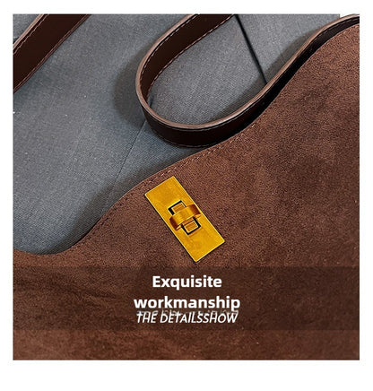 Autumn/Winter Bucket Bag Retro Suede Fur Large Capacity Tote Bag for Women, New Style Versatile Shoulder & Crossbody Bag