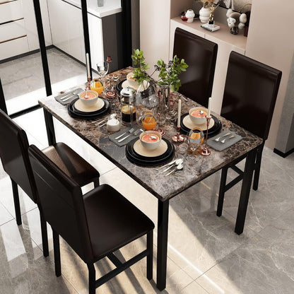 Modern 5-Piece Dining Set with Faux Marble Table and 4 Chairs