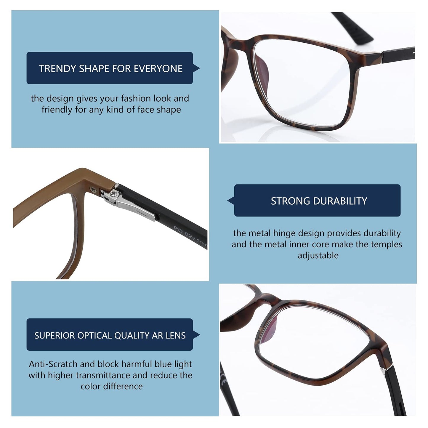 BLUEMOKY Anti Blue Light Reading Glasses For Men Women?Sport Square Frame Readers Anti Glare Computer Eyewear