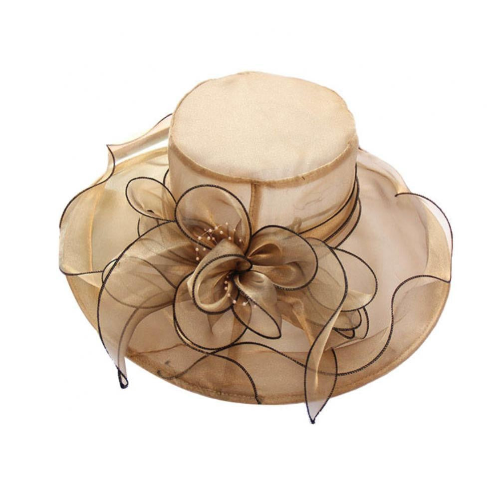 Chapéu Dobrável Feminino de Organza Floral para Igreja, Kentucky, Chá, Chapéu de Sol Elegante Fascinator para Cerimônia de Casamento Feminino