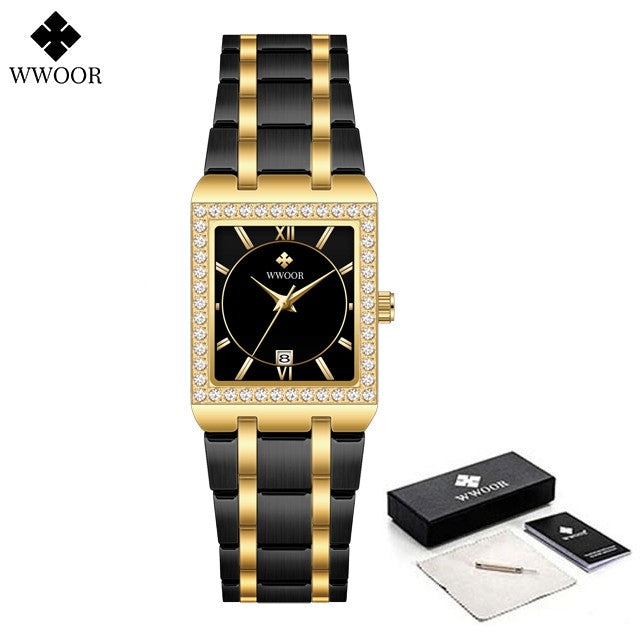 WWOOR Top Brand Luxury New Ladies Diamond Watch Fashion Square lady Wrist Watch Simple Women Dress Small Watch Relogio Feminino