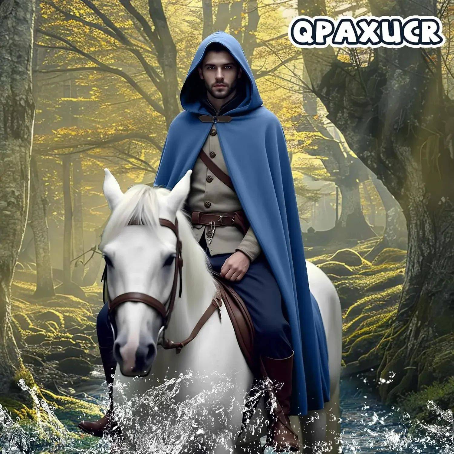 Cloak with Hood Men?Medieval Costume Men Round Metal Buckle Cloak with Green Leaf Brooch Necklace for Halloween