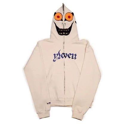 American fashion funny full zipper monster headgear men hoodie Y2K gothic Harajuku high street clothing casual loose sportswear