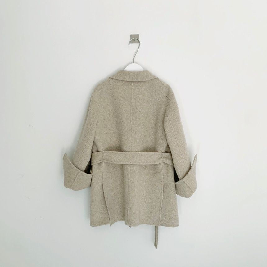 Retro Chic Autumn Winter Woolen Coat One Button Long Sve Suit Collar Waist Cinched Side Slit Warm Knitwear for Women