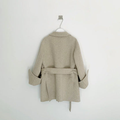 Retro Chic Autumn Winter Woolen Coat One Button Long Sve Suit Collar Waist Cinched Side Slit Warm Knitwear for Women