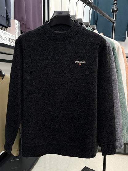 High quality plush thick men's sweater fashion brand letter embroidery winter warm round neck Korean casual knitted pullover
