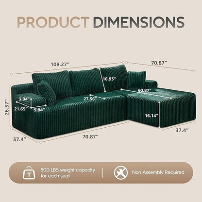 Modular L-Shaped 3-Seat Sectional | Memory Foam with Deep Seating & Storage Modules | Living Room Sofa