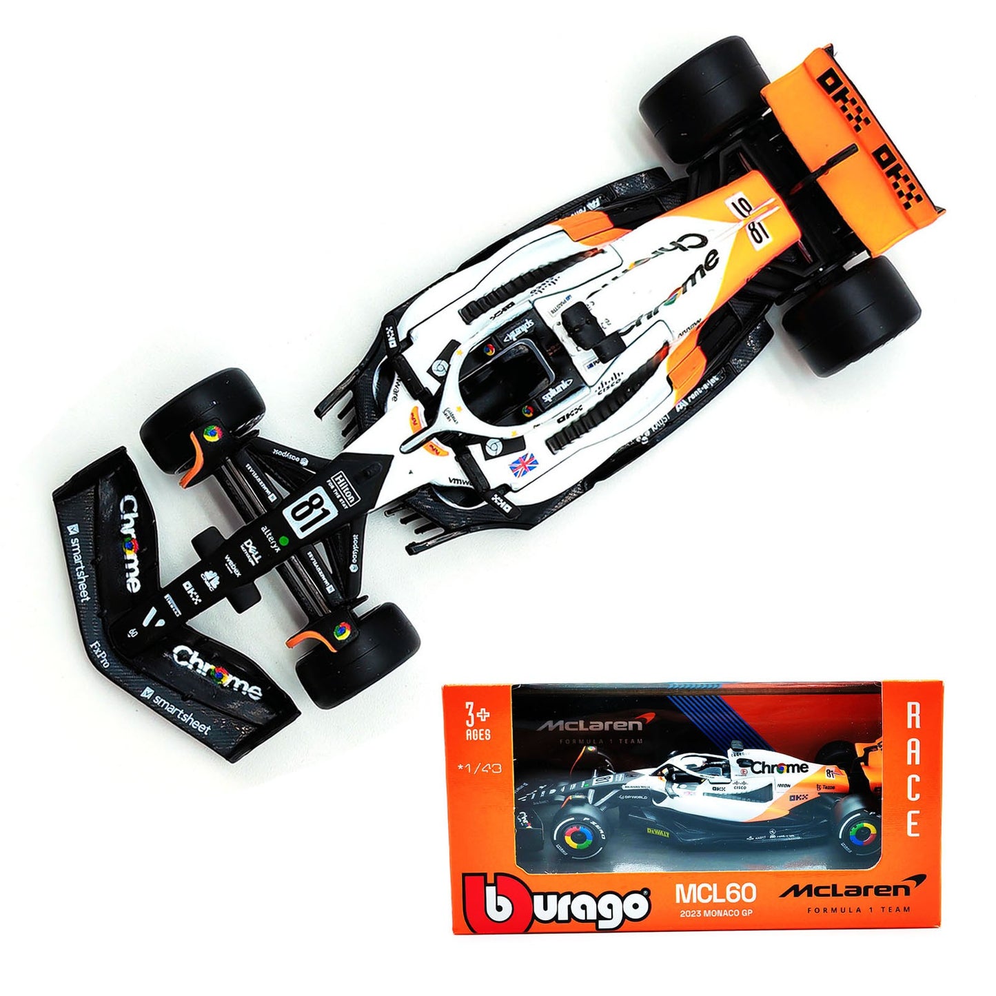 Bburago 1:43 2024 F1 Mclaren MCL38 Grande Prêmio de Mônaco Carro de Liga Miniatura Modelo Diecast #4 Lando Norris #81 Oscar Piastri Brinquedo
