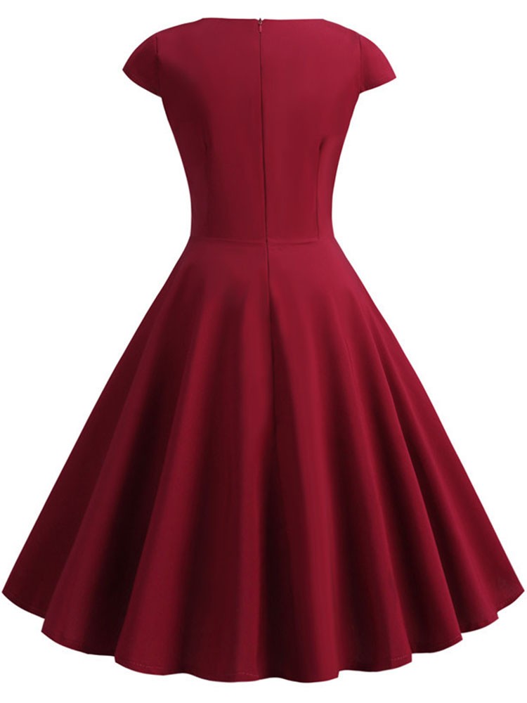 Pink Summer Dress Women V Neck Vintage Robe Elegant Retro pin up Party Office Mi