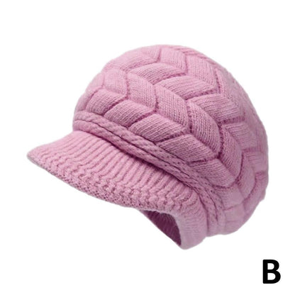 Women's Winter Solid Color Warm Knitting Loose Beret Leisure Ski Cap Korean Version Beret Plus Velvet Thick Knitting Ear Cap