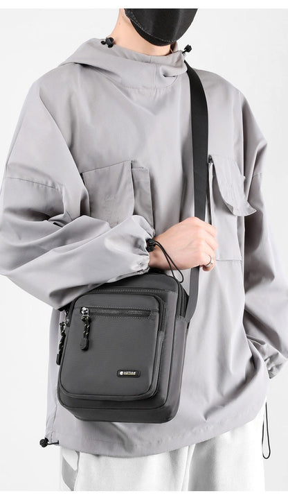 Men Multi-layer Shoulder Bag Fashionable Casual Lightweight Nylon Crossbody Bag for Daily Outing Commuting Small Handbag