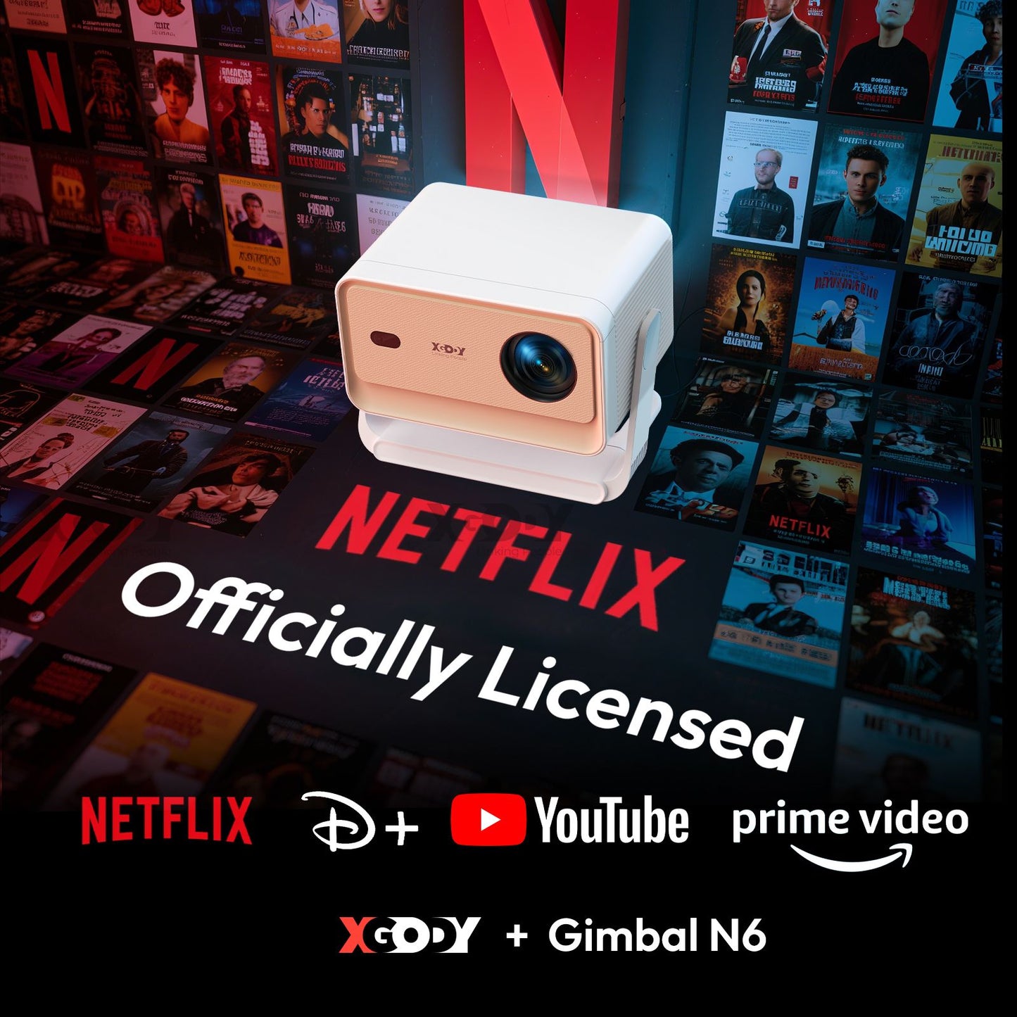 Projetor XGODY N6 Pro Netflix Oficialmente 4K Controle de Voz Smart Android TV Whale OS 32GB ROM para Filmes ao Ar Livre e Home Theater