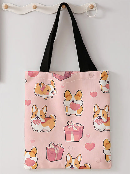 Dog pattern printed casual handbag, reusable fashionable backpack, multifunctional handbag, canvas shopping bag