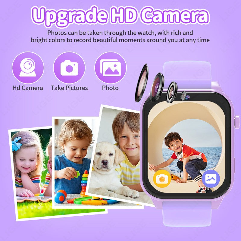 2025 New Children Smart Watch Alarm Clock LED Flashlight Waterproof Kid Watches HD Camera Take Photo Puzzle Game Smartwatch Girl
