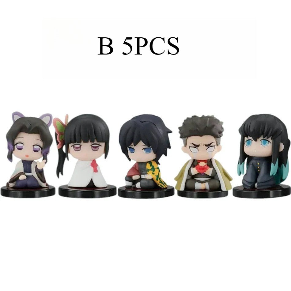 5pcs Conjunto Q Versão Demon Slayer Boneca Fantasma Sentada Tanjiro Nidouzi Inosuke Zenitsu Figura de Ação Modelo de Filme Presente de Brinquedo para Meninos