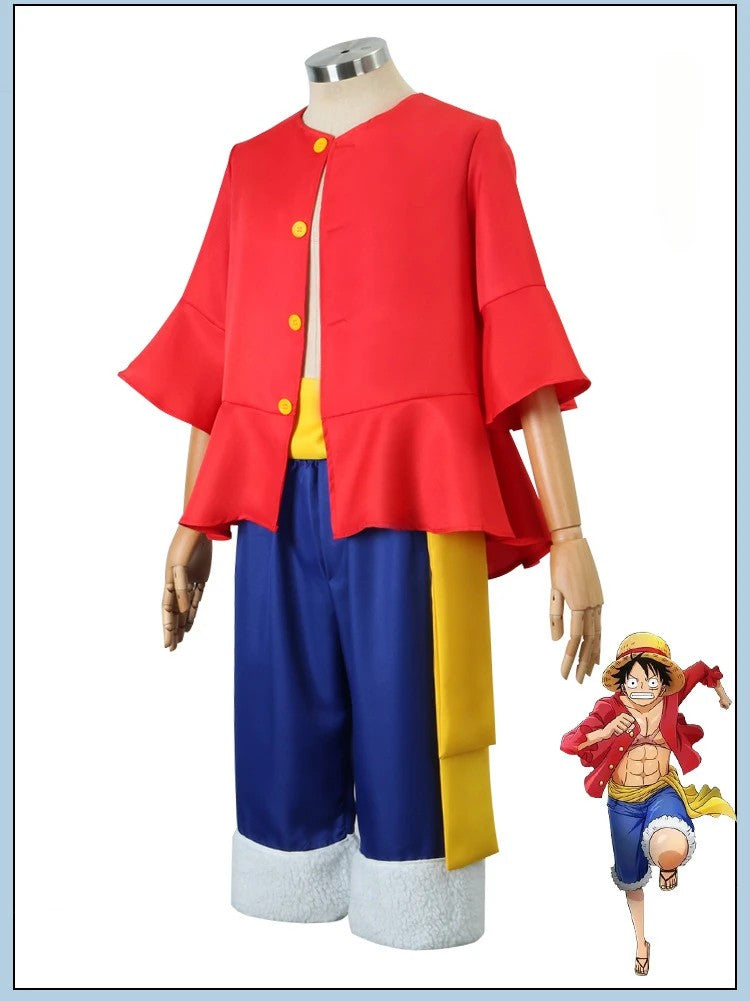 Anime Monkey D Luffy Cosplay Costumes ONE PIC Sun God Luffy Cosplay Red Suits Hat Halloween Carnival Costume For Adult Kids