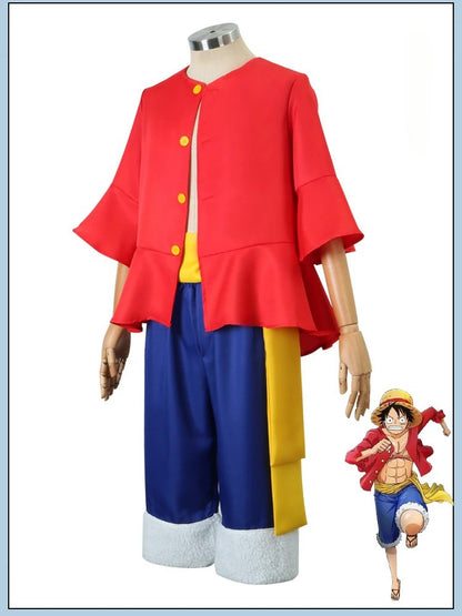 Anime Monkey D Luffy Cosplay Costumes ONE PIC Sun God Luffy Cosplay Red Suits Hat Halloween Carnival Costume For Adult Kids