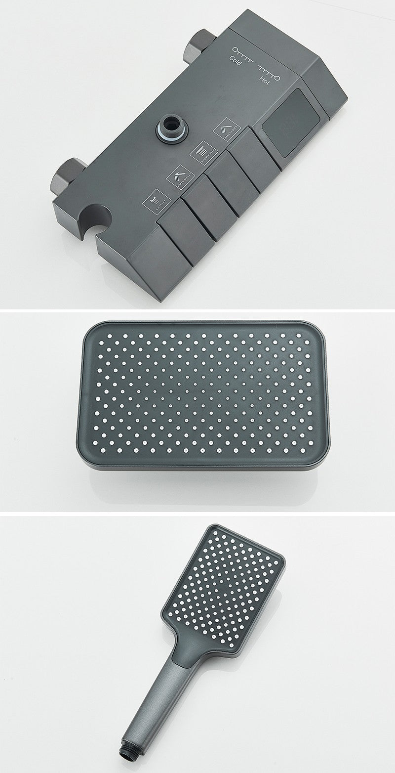 Conjunto de Torneira de Chuveiro Digital Inteligente Rozin Preto Estilo Piano Sistema de Banheiro Queda de Chuva Misturador Digital Cinza com Chuveirinho Bidê