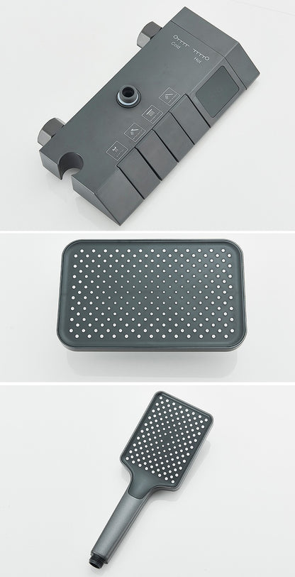 Conjunto de Torneira de Chuveiro Digital Inteligente Rozin Preto Estilo Piano Sistema de Banheiro Queda de Chuva Misturador Digital Cinza com Chuveirinho Bidê