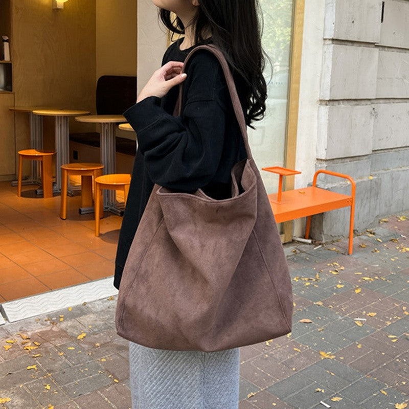 Retro Suede Frosted Tote Bag Winter Simple Design Versatile Work Commuting Shoulder Bag Women's Large Capactiy Handbags