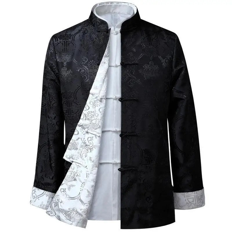 Spring Autumn Double-Sided Wearable Vintage Blazer Jacket Men's Casual Chinese Style Middle-Aged And Elderly Fashion Outerwear